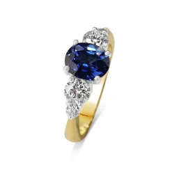 18ct Yellow and White Gold Oval Sapphire and Diamond 5 Stone Ring