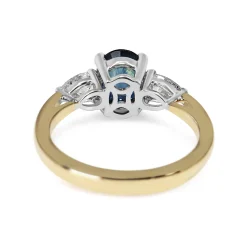 18ct Yellow and White Gold Oval Sapphire and Pear Diamond 3 Stone Ring