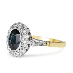 18ct Yellow and White Gold Oval Sapphire and Diamond Daisy Style Ring