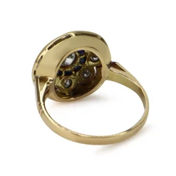 18ct Yellow and White Gold Art Deco Sapphire and Old Cut Diamond Target Style Ring