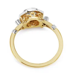 18ct Yellow and White Gold Antique Style Rose Cut Diamond Hexagon Halo Ring