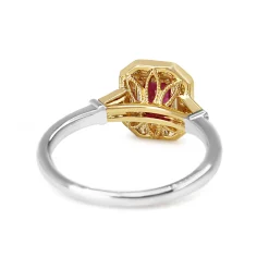 9ct Yellow and White Gold Ruby and Diamond Deco Style Halo Ring