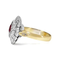 18ct Yellow and White Gold Ruby and Single Cut Diamond Vintage Halo Ring