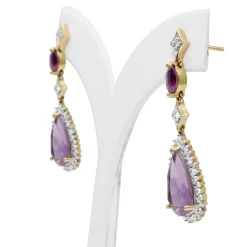 14ct Yellow and White Gold Amethyst and Diamond Drop Earrings