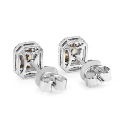 18ct Yellow and White Gold Emerald Cut Champagne Diamond Halo Earrings