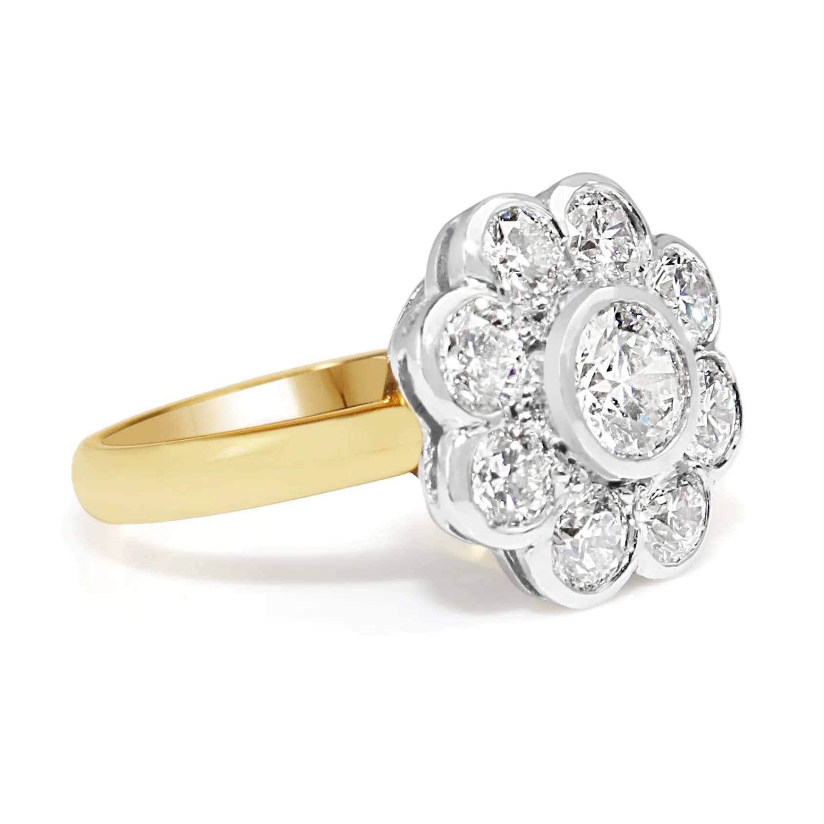18ct Yellow and White Gold Daisy Diamond Ring