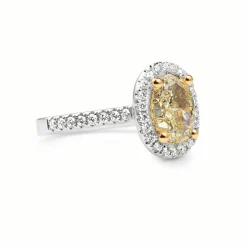 18ct Yellow and White Gold Fancy Yellow Oval Diamond Ring