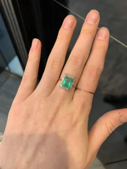 18ct Yellow and White Gold Emerald and Single Cut Diamond Vintage Ring