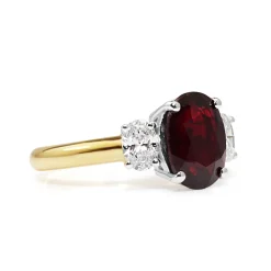 18ct Yellow and White Gold Oval Ruby and Diamond 3 Stone Ring
