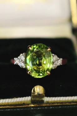 18ct Yellow and White Gold Peridot and Diamond Ring