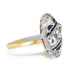 18ct Yellow and White Gold Art Deco Old Cut Diamond and Sapphire Ring