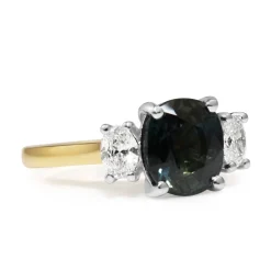 18ct Yellow and White Gold Sapphire and Diamond 3 Stone Oval Ring