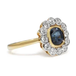 18ct Yellow and White Gold Sapphire and Diamond Daisy Ring