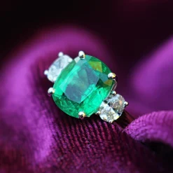 18ct Yellow and White Gold Emerald and Diamond 3 Stone Ring