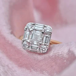 18ct Yellow and White Gold Asscher and Baguette Diamond Ring