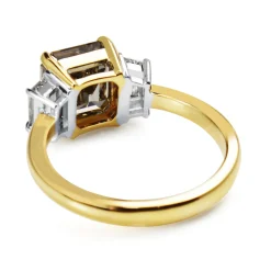 18ct Yellow and White Gold Asscher Champagne Diamond 3 Stone Ring