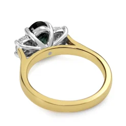 18ct Yellow and White Gold Sapphire and Cushion Cut Diamond 3 Stone Ring