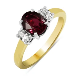 18ct Yellow and White Gold Oval Ruby and Diamond 3 Stone Ring