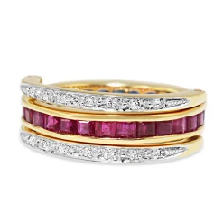 18ct Yellow and White Gold Ruby, Sapphire and Diamond Hinged Changeover Band Ring