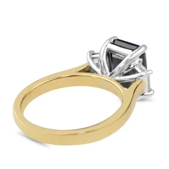 18ct Yellow and White Gold Teal/Parti Sapphire and Tapered Baguette Diamond 3 Stone Ring