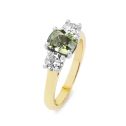 18ct Yellow and White Gold Natural Alexandrite and Diamond 3 Stone Ring