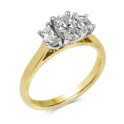 18ct Yellow and White Gold 3 Stone Oval and Cadillac Cut Diamond Ring