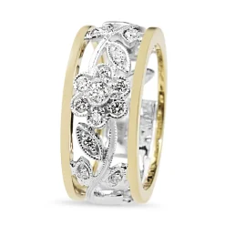 9ct Yellow and White Gold Floral Diamond Ring