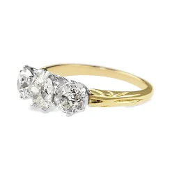 18ct Yellow and White Gold Antique Style Old Cut Diamond 3 Stone Ring