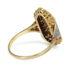 18ct Yellow and White Gold Art Deco Sapphire and Old Cut Diamond Ring