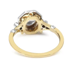 18ct Yellow and White Gold Antique Style Rose Cut Diamond Hexagon Halo Ring