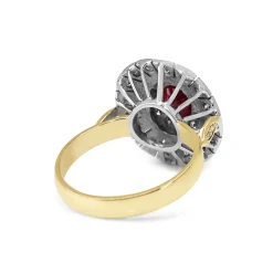 18ct Yellow and White Gold Ruby and Single Cut Diamond Vintage Halo Ring