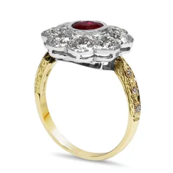 18ct Yellow and White Gold Ruby and Diamond Daisy Ring