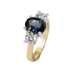 18ct Yellow and White Gold Sapphire and Diamond 3 Stone Ring