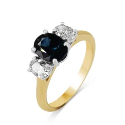 18ct Yellow and White Gold Oval Sapphire and Diamond 3 Stone Ring
