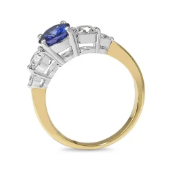 18ct Yellow and White Gold Oval Sapphire and Diamond 5 Stone Ring