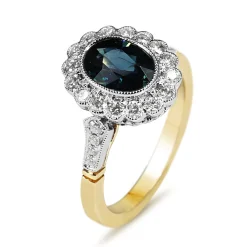 18ct Yellow and White Gold Oval Sapphire and Diamond Daisy Style Ring
