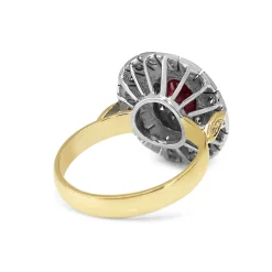 18ct Yellow and White Gold Ruby and Single Cut Diamond Vintage Halo Ring