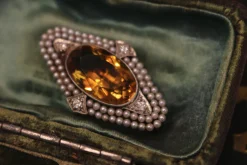 14ct Yellow and White Gold Antique Citrine and Pearl Brooch