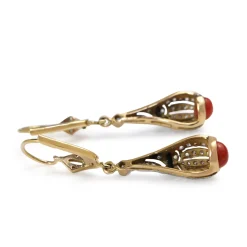 18ct Yellow and White Gold Art Deco Onyx, Coral and Rose Cut Diamond Earrings