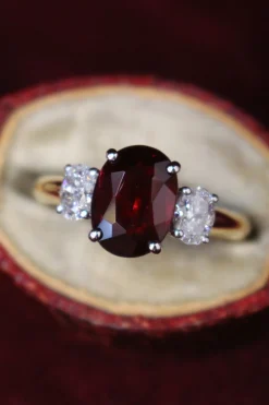 18ct Yellow and White Gold Oval Ruby and Diamond 3 Stone Ring