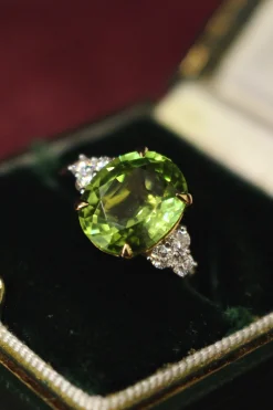 18ct Yellow and White Gold Peridot and Diamond Ring