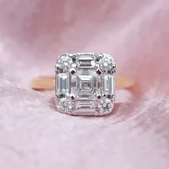 18ct Yellow and White Gold Asscher and Baguette Diamond Ring