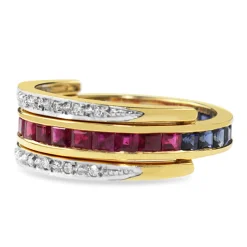 18ct Yellow and White Gold Ruby, Sapphire and Diamond Hinged Changeover Band Ring