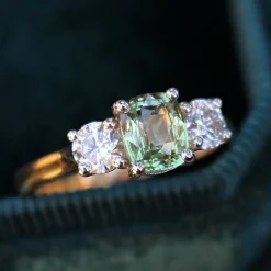 18ct Yellow and White Gold Natural Alexandrite and Diamond 3 Stone Ring
