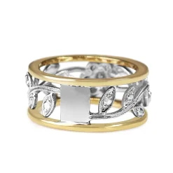 9ct Yellow and White Gold Floral Diamond Ring