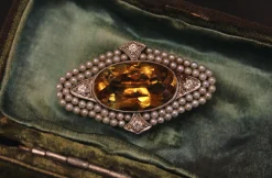 14ct Yellow and White Gold Antique Citrine and Pearl Brooch