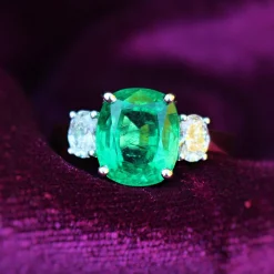 18ct Yellow and White Gold Emerald and Diamond 3 Stone Ring