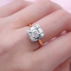 18ct Yellow and White Gold Asscher and Baguette Diamond Ring