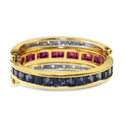 18ct Yellow and White Gold Ruby, Sapphire and Diamond Hinged Changeover Band Ring