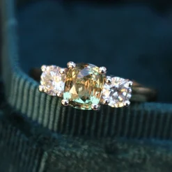 18ct Yellow and White Gold Natural Alexandrite and Diamond 3 Stone Ring